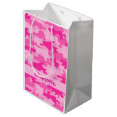 Fuchsia Pink Camouflage Naam Gepersonaliseerd Medium Cadeauzakje (Achterkant Gekanteld)