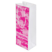 Fuchsia Pink Camouflage Naam Gepersonaliseerd Wijn Cadeautas (Achterkant Gekanteld)