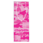 Fuchsia Pink Camouflage Naam Gepersonaliseerd Wijn Cadeautas (Achterkant)