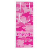 Fuchsia Pink Camouflage Naam Gepersonaliseerd Wijn Cadeautas (Voorkant)