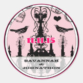 Fuchsia Pink  Chandelier Bird Wedding Ronde Sticker (Voorkant)