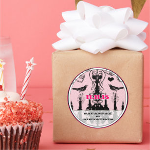 Fuchsia Pink  Chandelier Bird Wedding Ronde Sticker