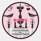 Fuchsia Pink Chandelier Bird Wedding Ronde Sticker (Voorkant)