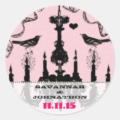 Fuchsia Pink  Chandelier Bird Wedding Ronde Sticker (Voorkant)