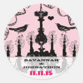 Fuchsia Pink Chandelier Bird Wedding Ronde Sticker (Voorkant)