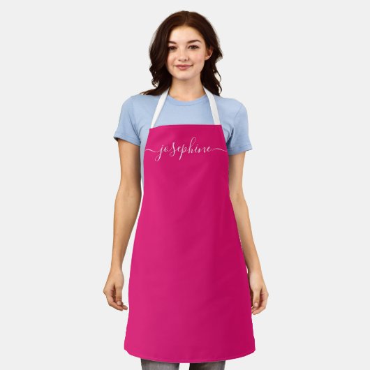 Fuchsia Pink Chic Elegant scriptnaam Schort (Gedragen)