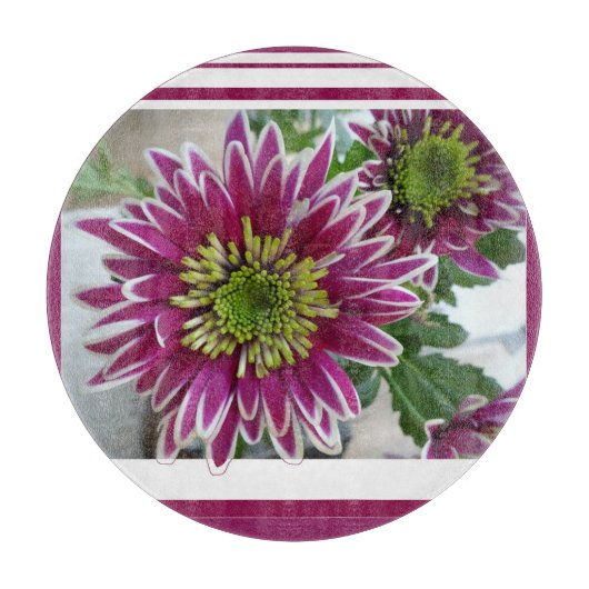Fuchsia Pink Chrysanthema Collage Cutting Board Snijplank (Voorkant)