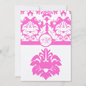 Fuchsia Pink Damask Wedding Invitations Kaart (Achterkant)