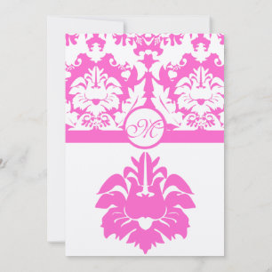 Fuchsia Pink Damask Wedding Invitations Kaart