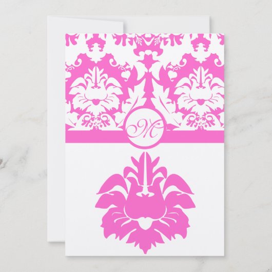 Fuchsia Pink Damask Wedding Invitations Kaart (Achterkant)