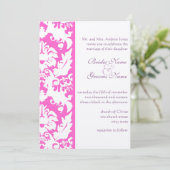 Fuchsia Pink Damask Wedding Invitations Kaart (Staand voorkant)