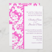 Fuchsia Pink Damask Wedding Invitations Kaart (Voorkant / Achterkant)