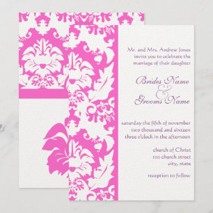 Fuchsia Pink Damask Wedding Invitations Kaart