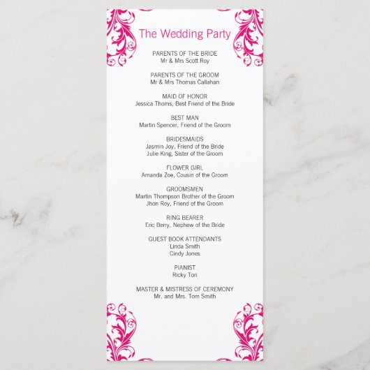 Fuchsia Pink Damask Wedding Programma Programmakaart (Achterkant)