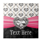 Fuchsia Pink Diamond Heart Ceramic Tile Trivet Tegeltje (Voorkant)