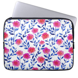 Fuchsia Pink Elegant Flowers Watercolor Floral Laptop Sleeve