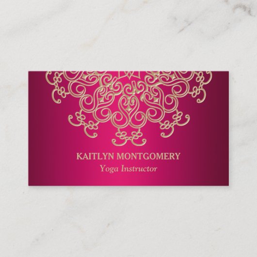 Fuchsia Pink en Gold Sunburst Mandala Visitekaartje (Voorkant)