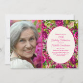 Fuchsia Pink Floral 75e verjaardag foto Kaart (Voorkant)