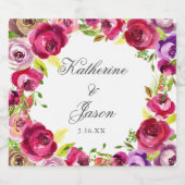 Fuchsia Pink Floral Chic Personalized Wedding Sparkling Wijnetiket (Enkel label)