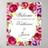 Fuchsia Pink Floral Chic Romantic Weduwschap Welko Poster (Voorkant)