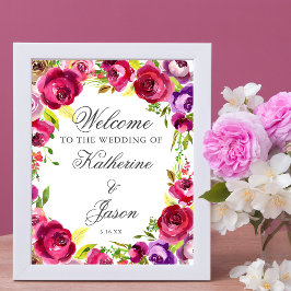 Fuchsia Pink Floral Chic Romantic Weduwschap Welko Poster