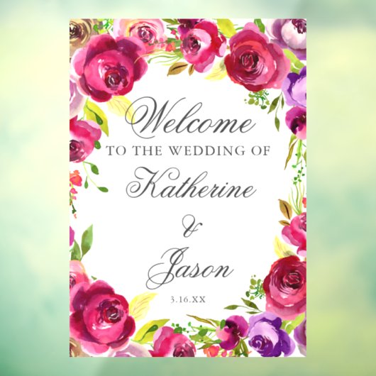 Fuchsia Pink Floral Chic Romantic Weduwschap Welko Raamsticker (Vel 3)