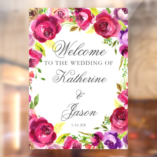 Fuchsia Pink Floral Chic Romantic Weduwschap Welko Raamsticker (Vel 2)