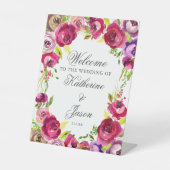 Fuchsia Pink Floral Chic Romantic Weduwschap Welko Reclamebord Met Voetstuk (Voorkant)