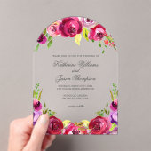 Fuchsia Pink Floral Chic Spring Garden Wedding Acryl Uitnodigingen (Insitu (Draagbaar))