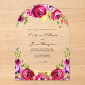 Fuchsia Pink Floral Chic Spring Garden Wedding Acryl Uitnodigingen (Voorkant)