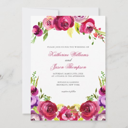 Fuchsia Pink Floral Chic Spring Garden Wedding Kaart (Voorkant)