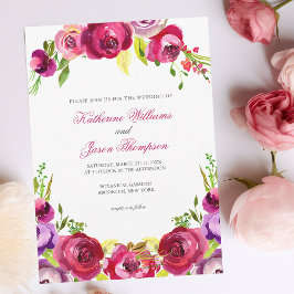 Fuchsia Pink Floral Chic Spring Garden Wedding Kaart