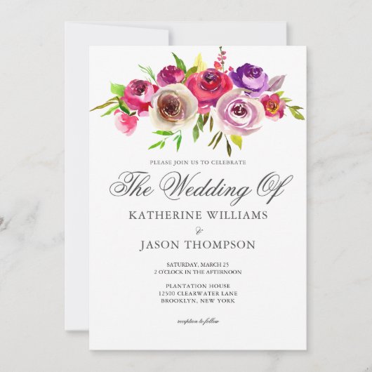 Fuchsia Pink Floral Elegant Spring Garden Wedding Kaart (Voorkant)