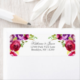 Fuchsia Pink Floral Garden Wedding Return Address Etiket
