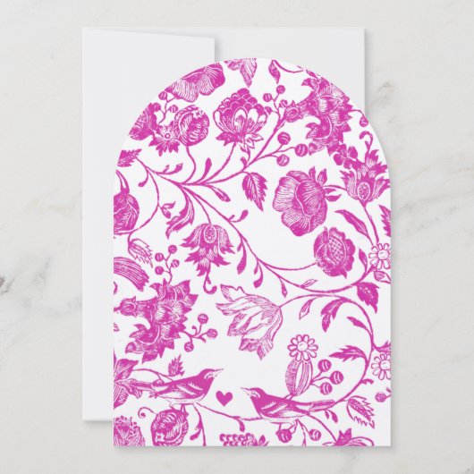  Fuchsia Pink Floral Pattern Bird Wedding Kaart (Achterkant)