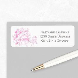 Fuchsia Pink Floral Peony Wedding Return Address Etiket