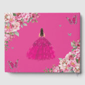 Fuchsia Pink Floral Princess Silver Quinceanera  Gastenboek (Achterkant)