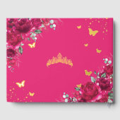 Fuchsia Pink Floral Quinceañera Quince 15 XV Gold Gastenboek (Achterkant)