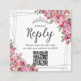 Fuchsia Pink Floral Quinceanera Sweet 16 RSVP QR Informatiekaartje