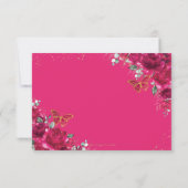 Fuchsia Pink Floral Quinceañera Vlinders Reageer RSVP Kaartje (Achterkant)