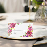 Fuchsia Pink Floral Romantic Garden Weddenschap Ta Plaatskaartje<br><div class="desc">Mooie roze waterverf roze bloemen versieren deze romantische,  moderne trouwgevouwen plaatskaart. De mooie typografie wordt omgeven door een prachtige levendige fuchsie en paarse bloemenboeket van rozen aan beide zijden. Een prachtige keuze voor een elegante huwelijksreceptie in de zomernamiddag in een tuin.</div>