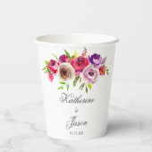 Fuchsia Pink Floral Romantic Modern Garden Wedding Papieren Bekers (Achterkant)