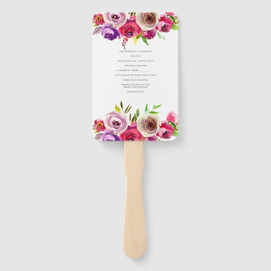 Fuchsia Pink Floral Romantic Roos Garden Weddensch Handwaaier (Achterkant)