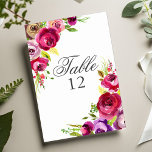 Fuchsia Pink Floral Romantic Spring Garden Wedding Kaart<br><div class="desc">Mooie roze waterverf roze bloemen versieren deze romantische,  moderne trouwtafel nummerkaart. De mooie typografie wordt omgeven door een prachtige levendige fuchsie en paarse bloemenboeket van rozen aan beide zijden. Een klare keuze voor een elegante huwelijksreceptie in de zomernamiddag.</div>