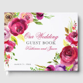 Fuchsia Pink Floral Roos Romantic Garden Weddensch Gastenboek (Voorkant)