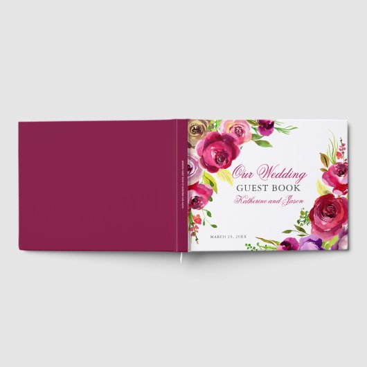 Fuchsia Pink Floral Roos Romantic Garden Weddensch Gastenboek (Volledig)