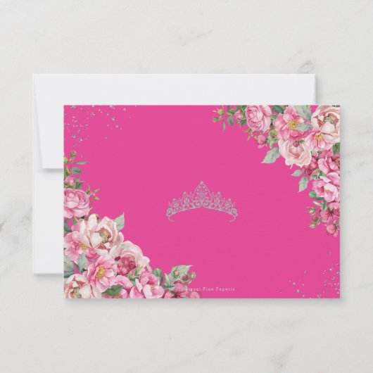 Fuchsia Pink Floral Silver Princess Quinceanera RSVP Kaartje (Achterkant)