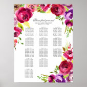 Fuchsia Pink Floral Spring Wedding Seding Chart Poster (Voorkant)