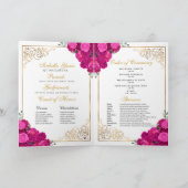 Fuchsia Pink Floral Tiara Quinceanera Programme (Binnen)