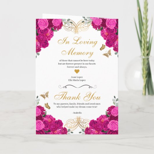 Fuchsia Pink Floral Tiara Quinceanera Programme (Achterkant)